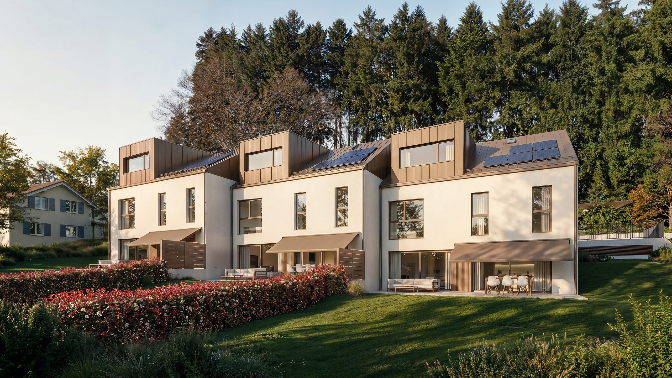 Le Clos des Bruyères — les trois villas côté jardin à Bouloz